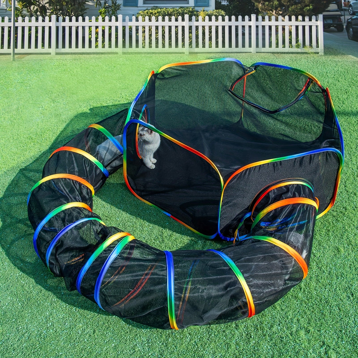 Sammenleggbart kattetelt for lek og hvile med tunnel