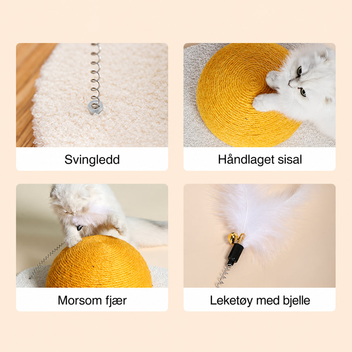 Eggformet klorebrett for katter med sisal og fjærleke
