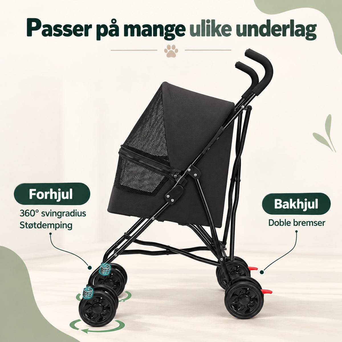 Sammenleggbar dyrevogn for små hunder og katter med netting