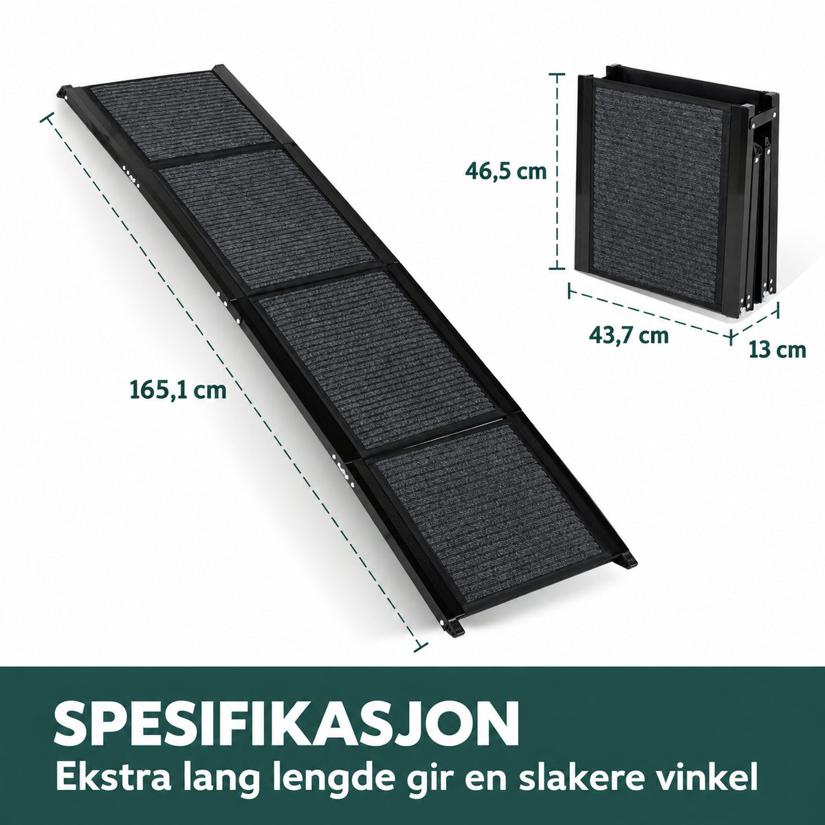 Lett hunderampe for bil og SUV med sklisikkert teppe