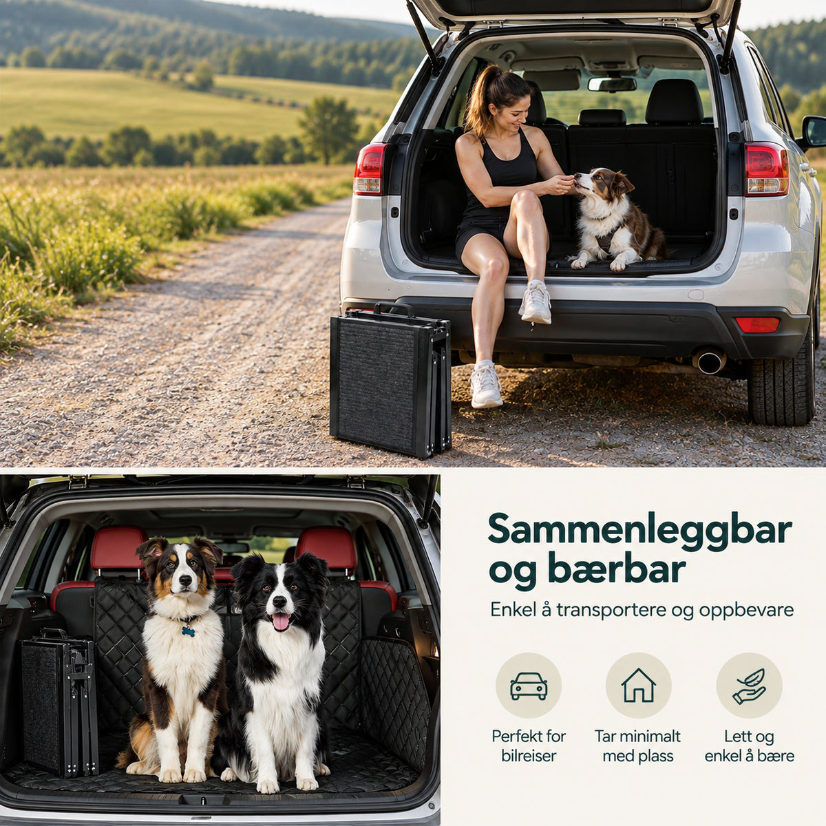 Lett hunderampe for bil og SUV med sklisikkert teppe