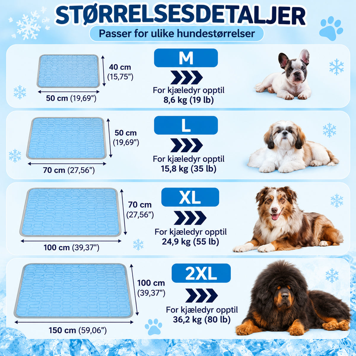 Kjølende liggematte til hund for varme dager med kjølestoff