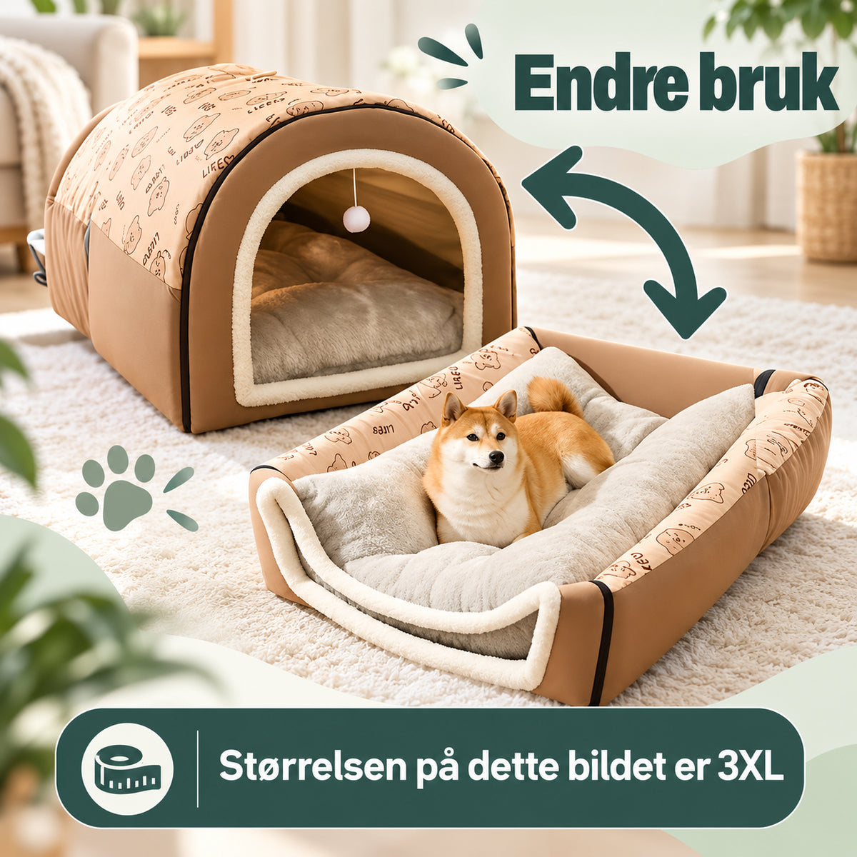 Lun huleseng til katt og hund for trygg hvile med lekeball