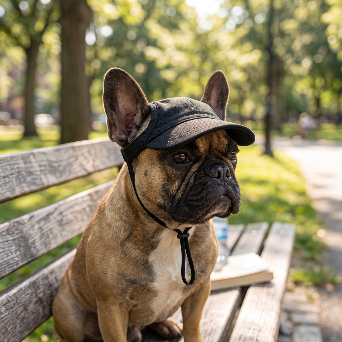 Sporty caps til hund – Svart – livsstilsbilde med kjæledyr