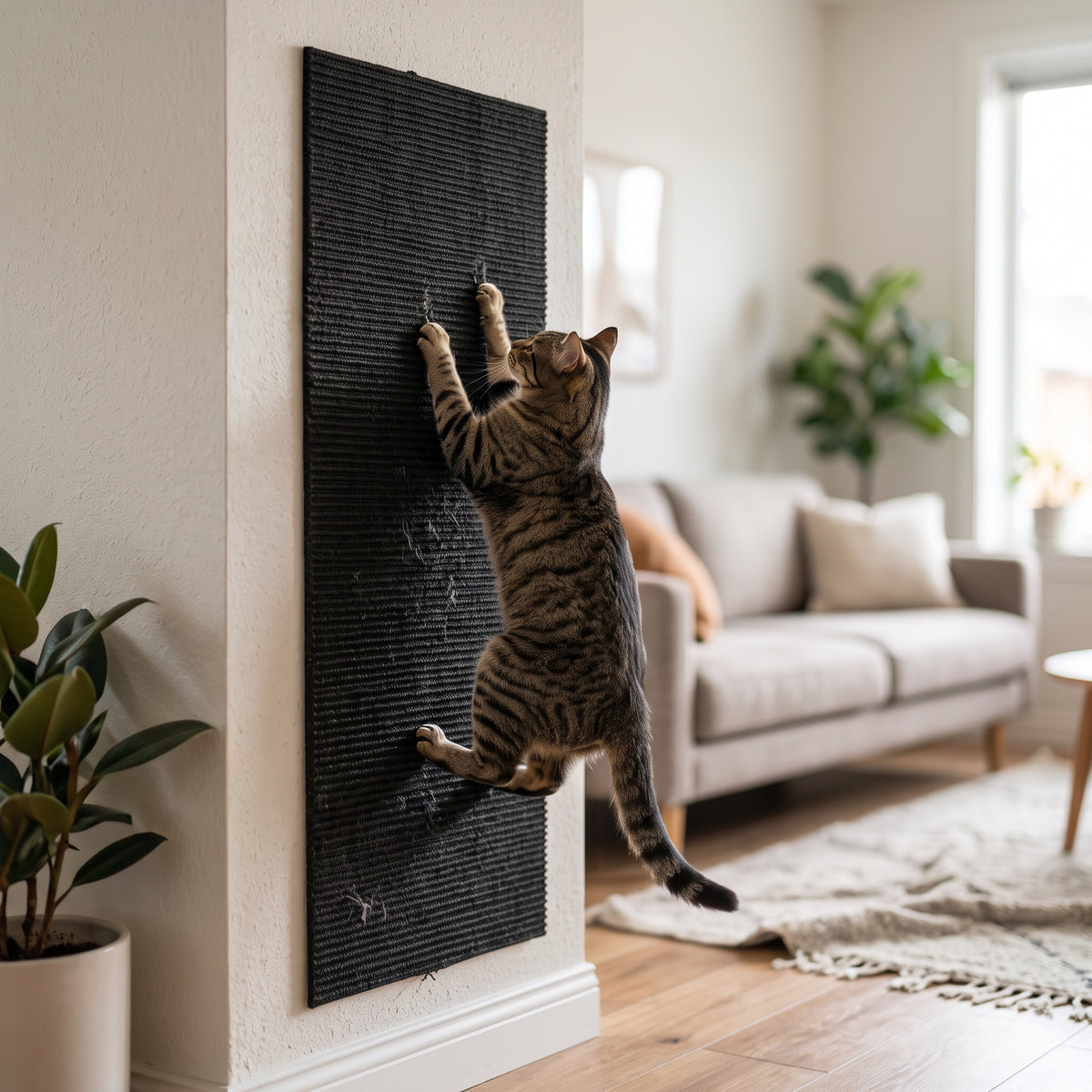 Klorematte til katt – Svart – livsstilsbilde med kjæledyr