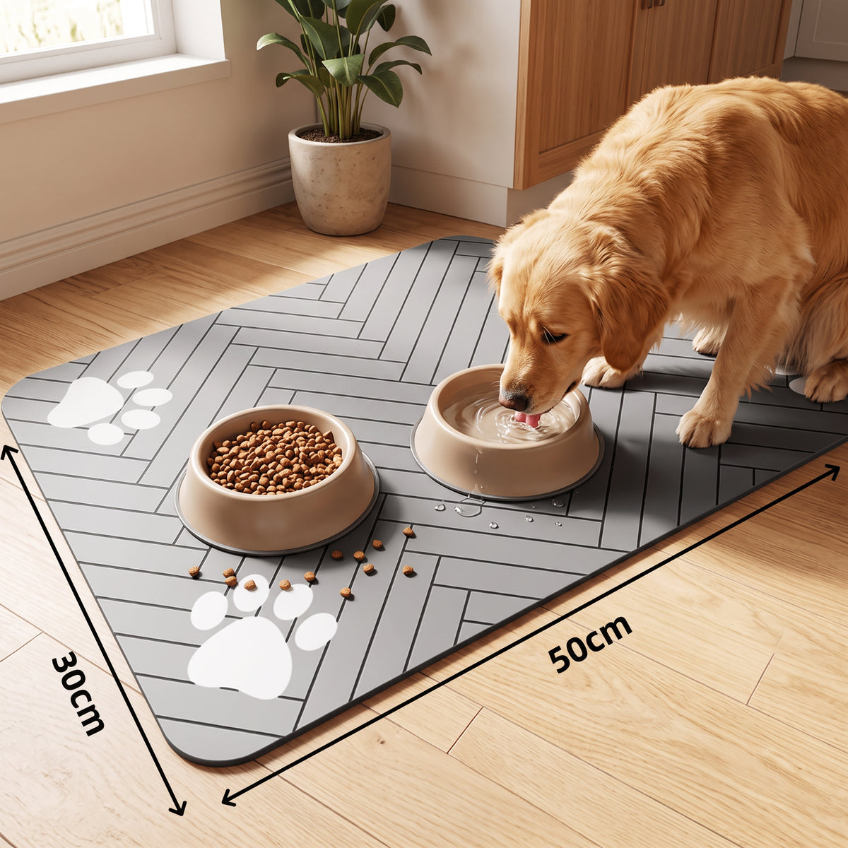 Vanntett matmatte for ren spiseplass med sklisikker bunn – Grå, 30 × 50 cm