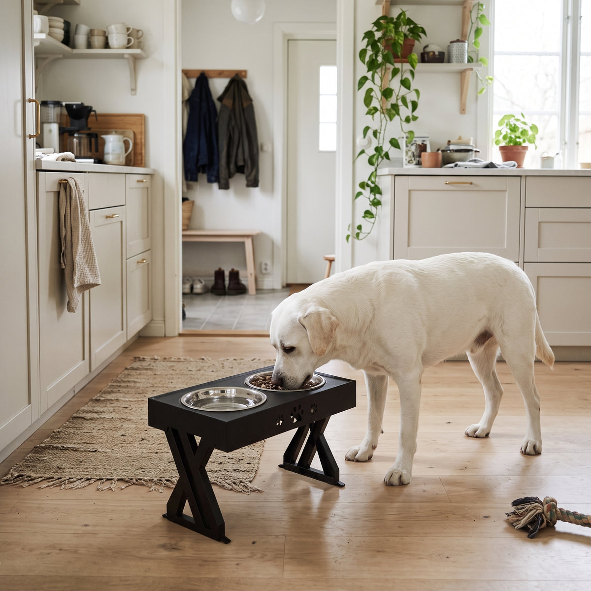 Justerbar hevet matskål for hund – svart