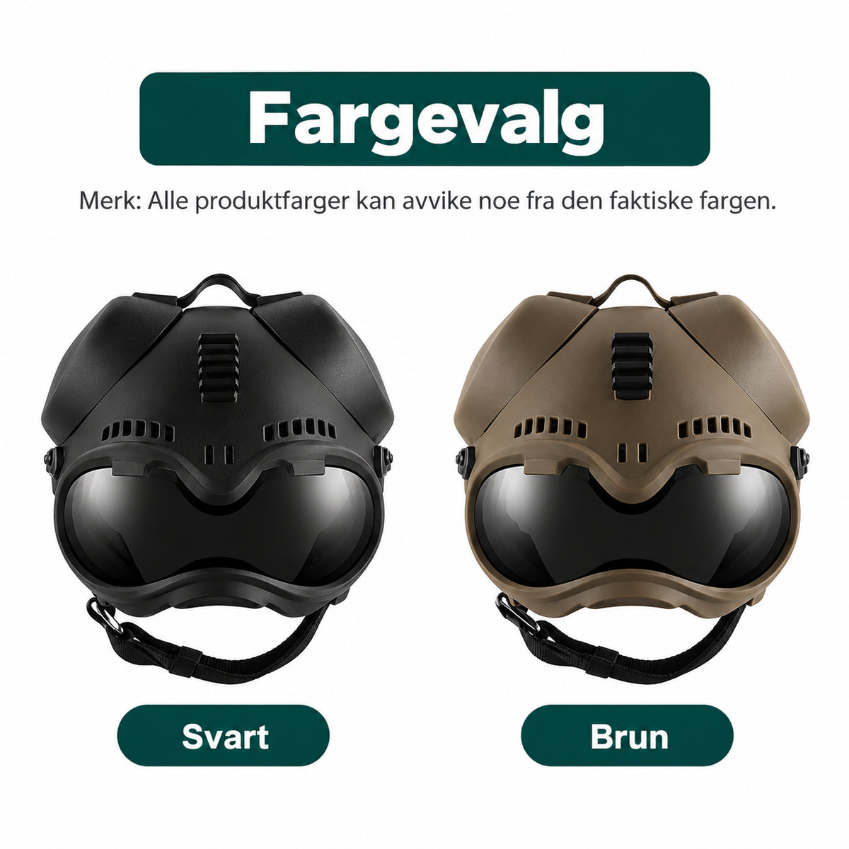 Tøff taktisk hjelm til hund for tur og foto med briller