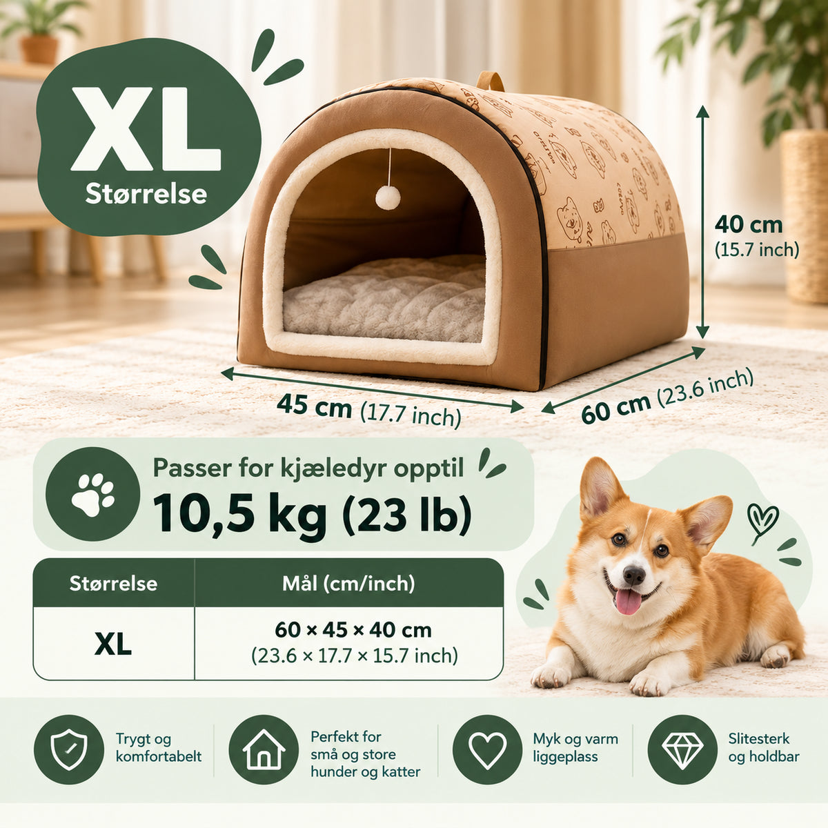 Lun huleseng til katt og hund for trygg hvile med lekeball