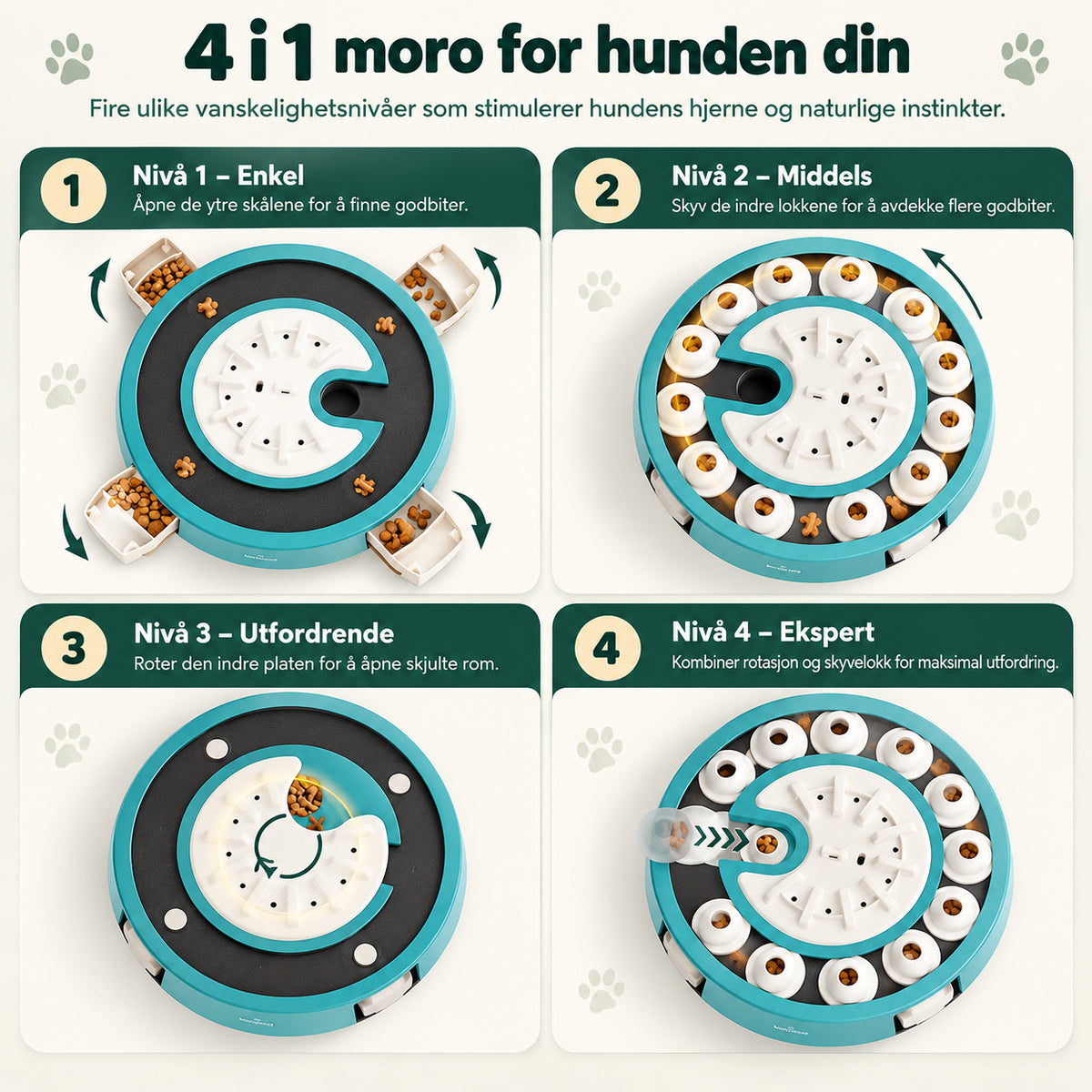 Smart aktivitetsbrett til hund for hjernetrim med 4 nivåer