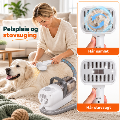Stillegående pelsstellsett for røyting med støvsuger