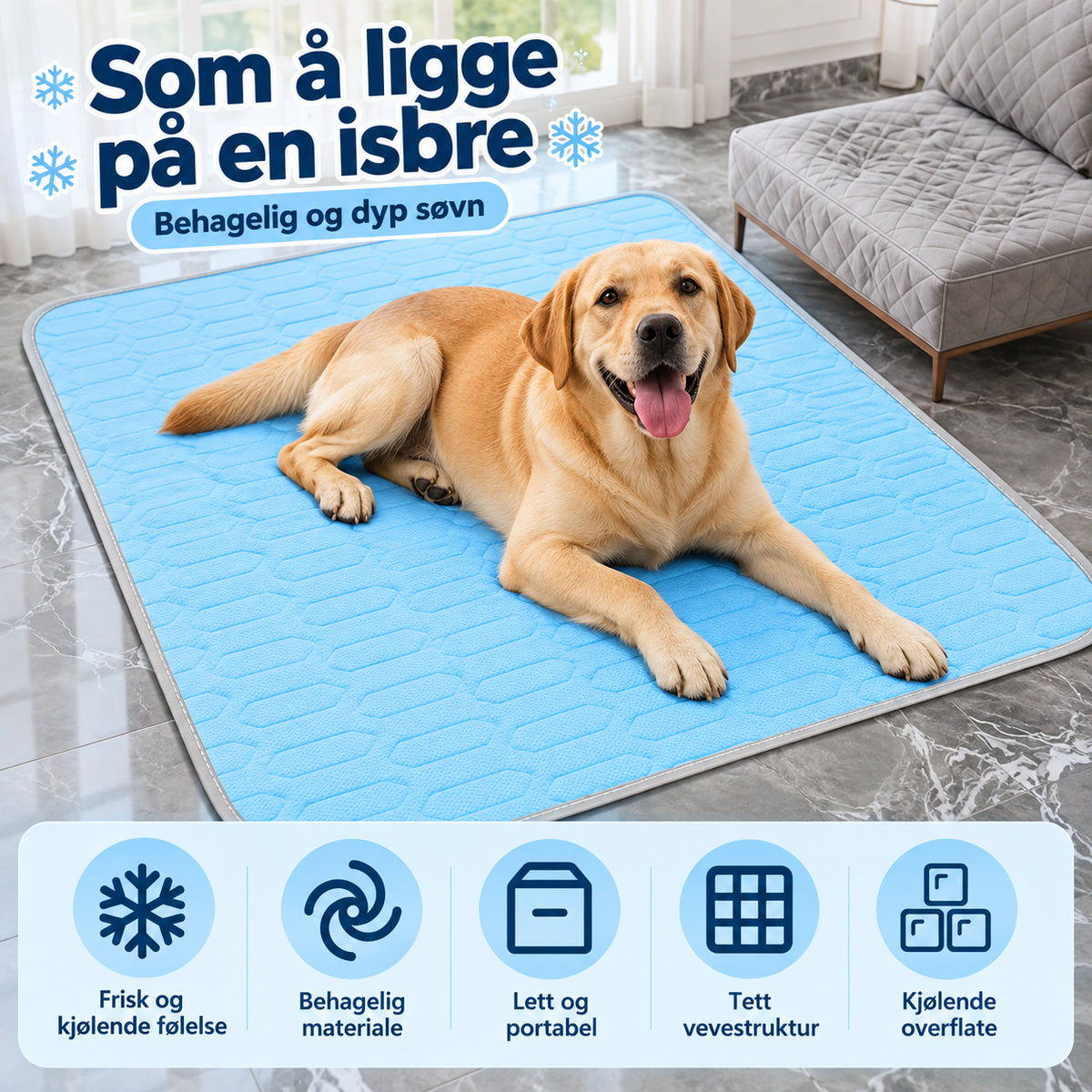 Kjølende liggematte til hund for varme dager med kjølestoff