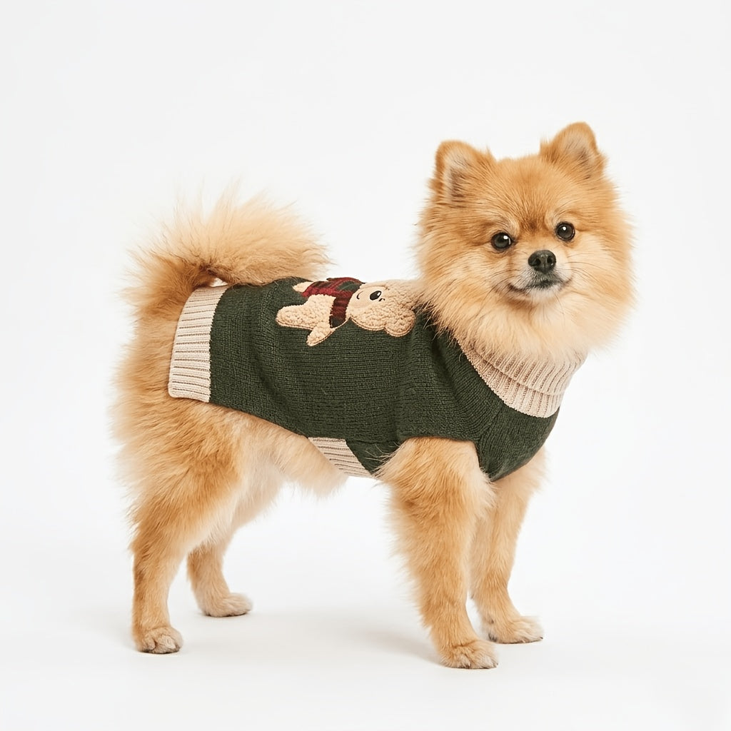 Koselig julegenser til hund for vinterturer med bamsemotiv
