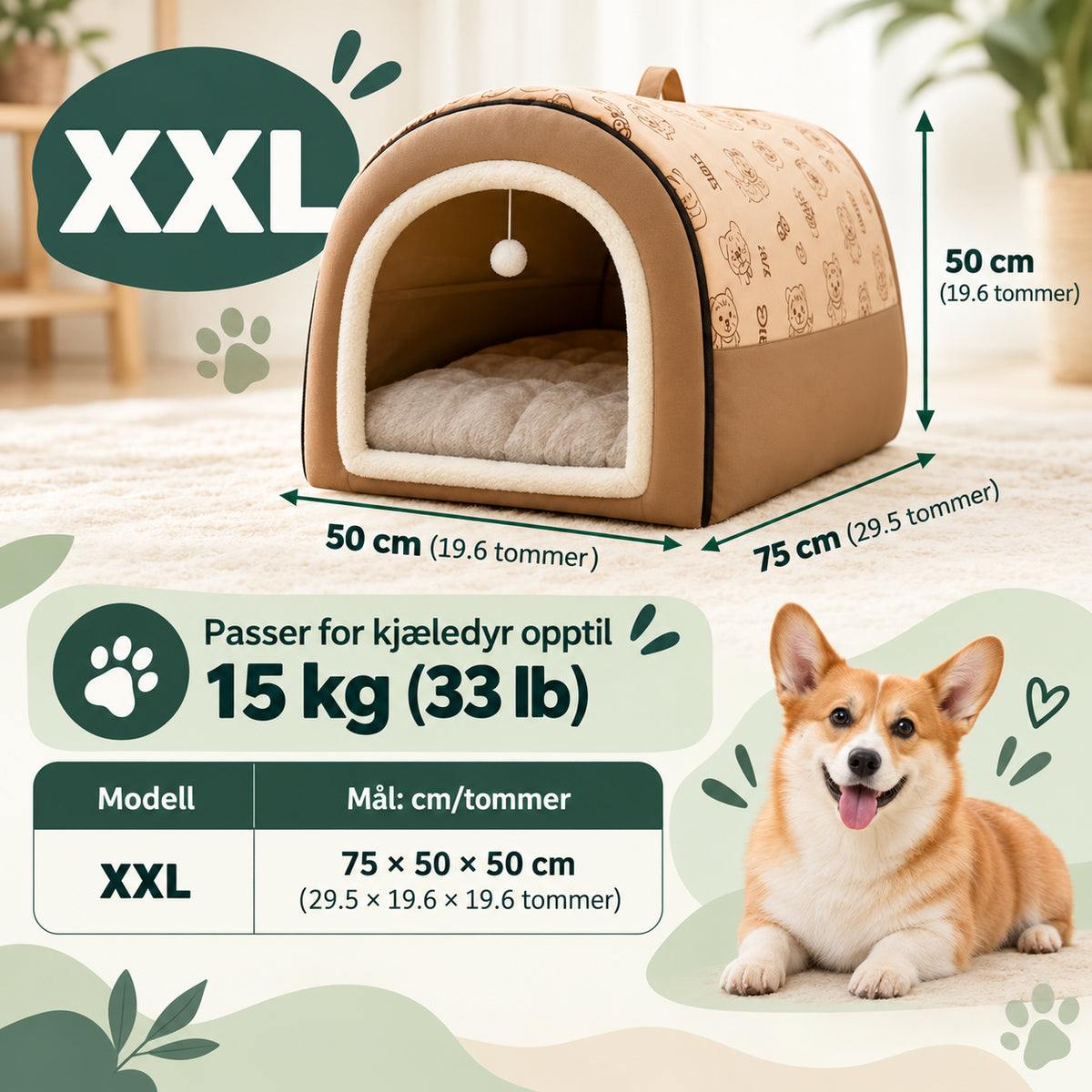 Lun huleseng til katt og hund for trygg hvile med lekeball