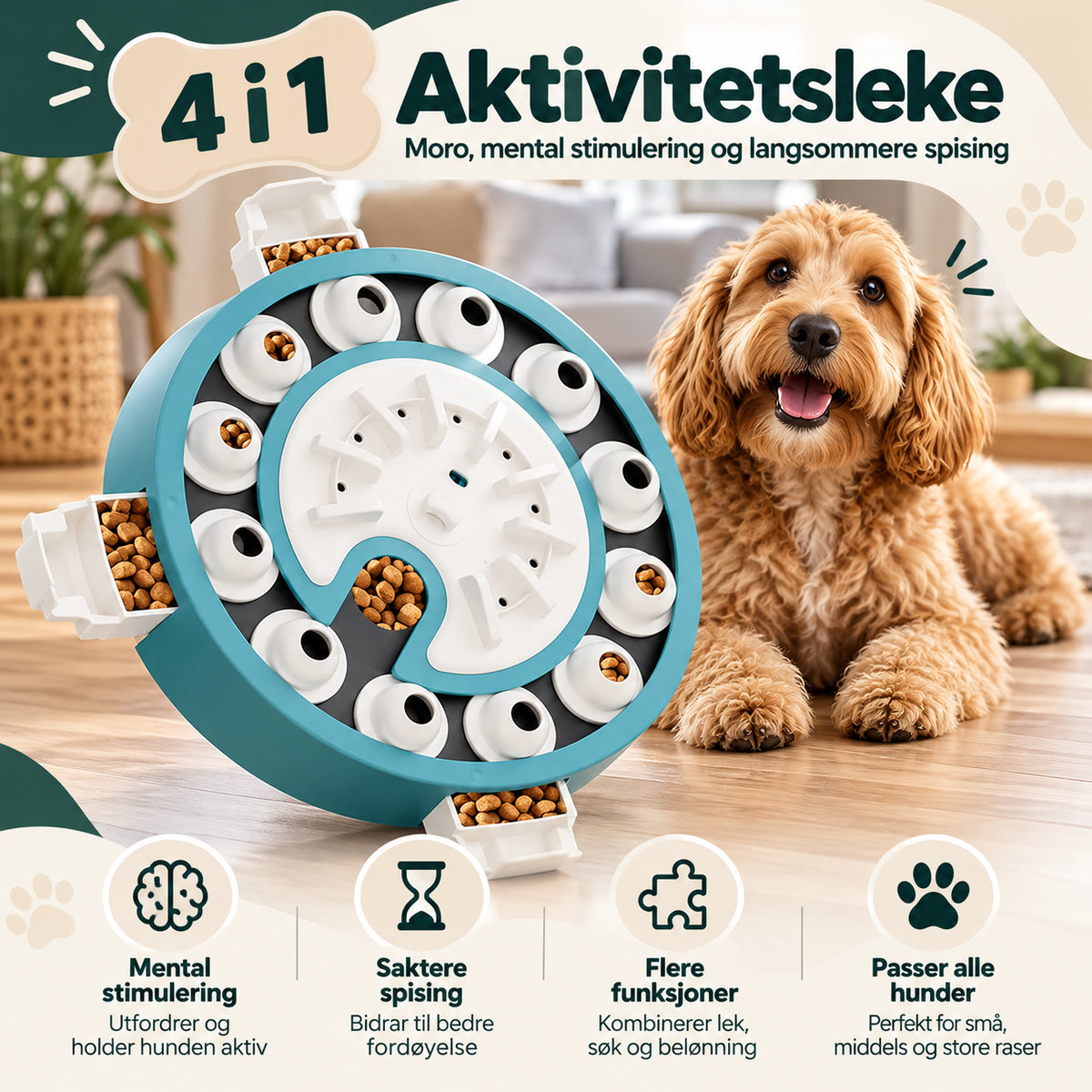 Smart aktivitetsbrett til hund for hjernetrim med 4 nivåer