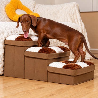 Rutete hundetrapp for sofa og seng med skjult oppbevaring