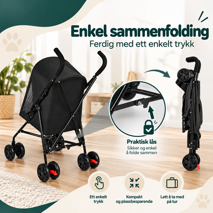 Sammenleggbar dyrevogn for små hunder og katter med netting