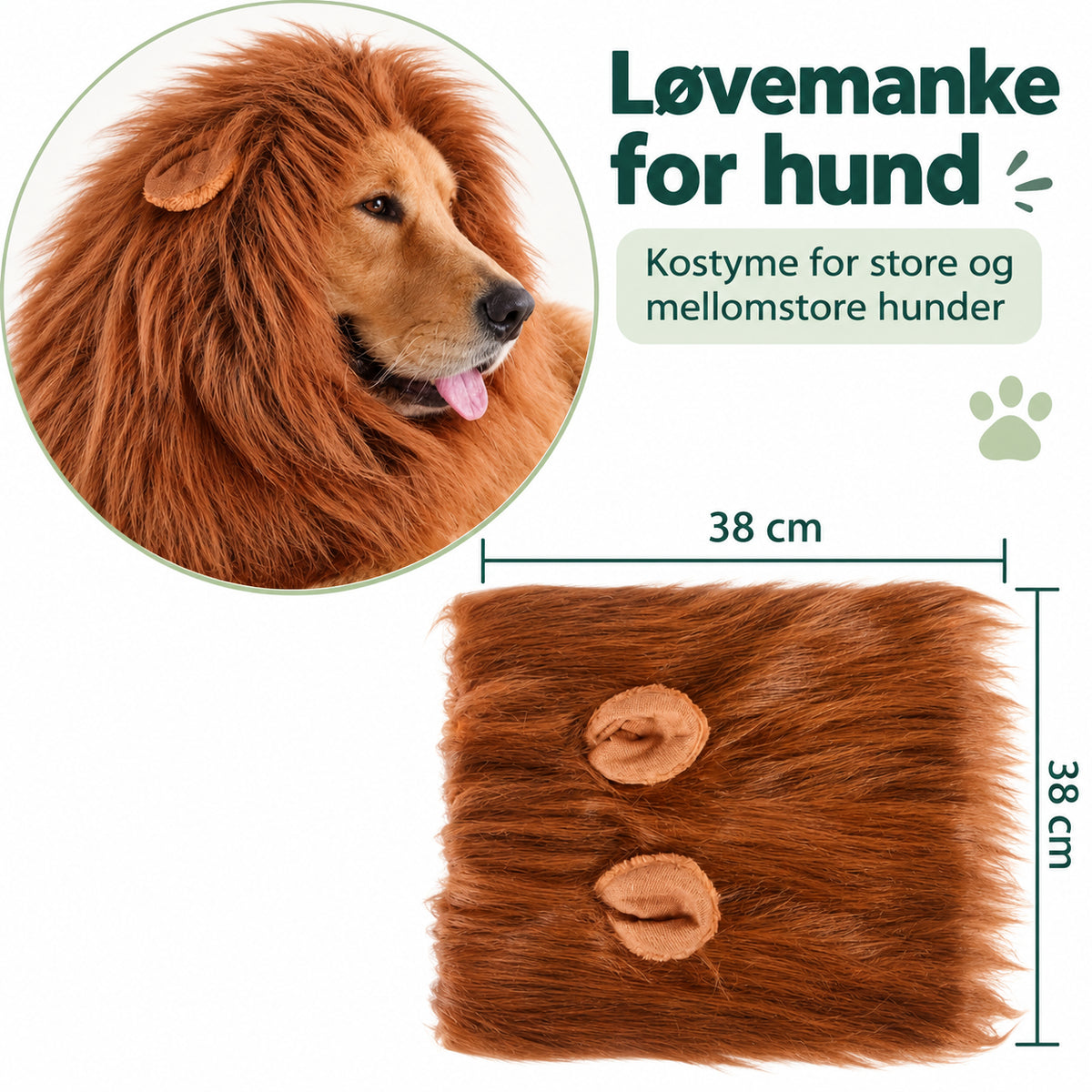 Myk løvemanke til hund for halloween med justerbar passform