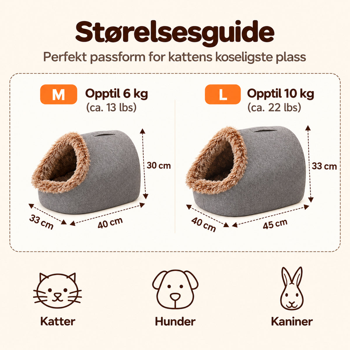 Lun hulseng for katter og små hunder med avtakbar pute