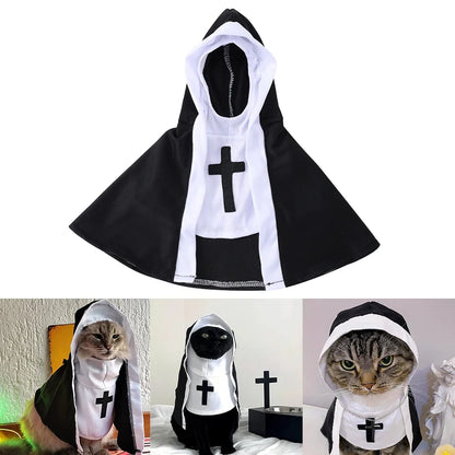 Morsomt nonnekostyme til kjæledyr for halloween med hette