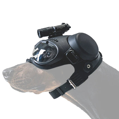 Tøff taktisk hjelm til hund for tur og foto med briller