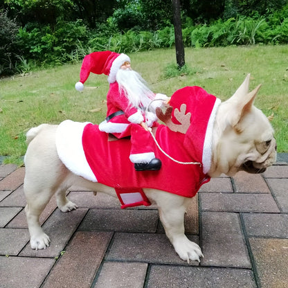 Morsomt julekostyme til hund for jula med nisse på ryggen