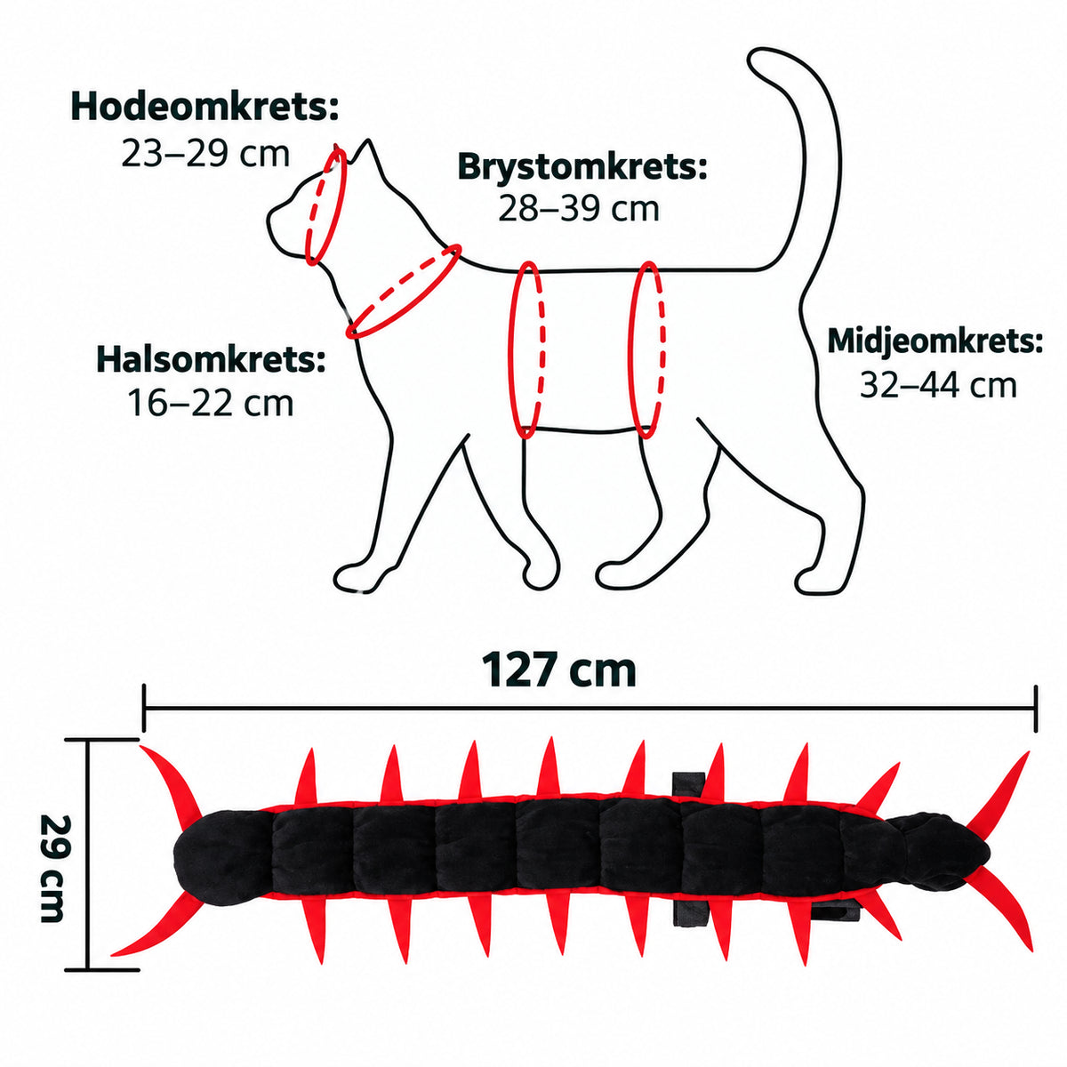 Søtt tusenbeinkostyme til katt for halloween med antenner
