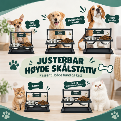 Justerbart matstativ til hund for måltider med stålskåler
