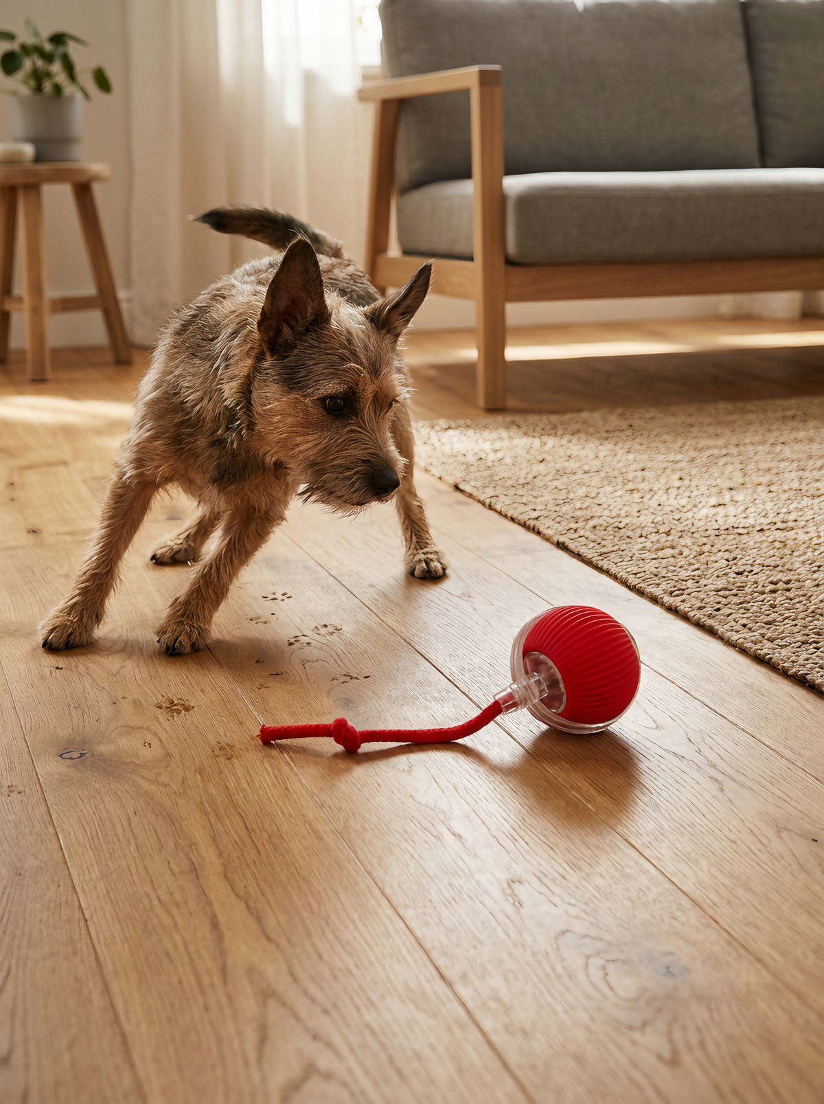 Hund som jager Aktiv Rullende Ball med Hale