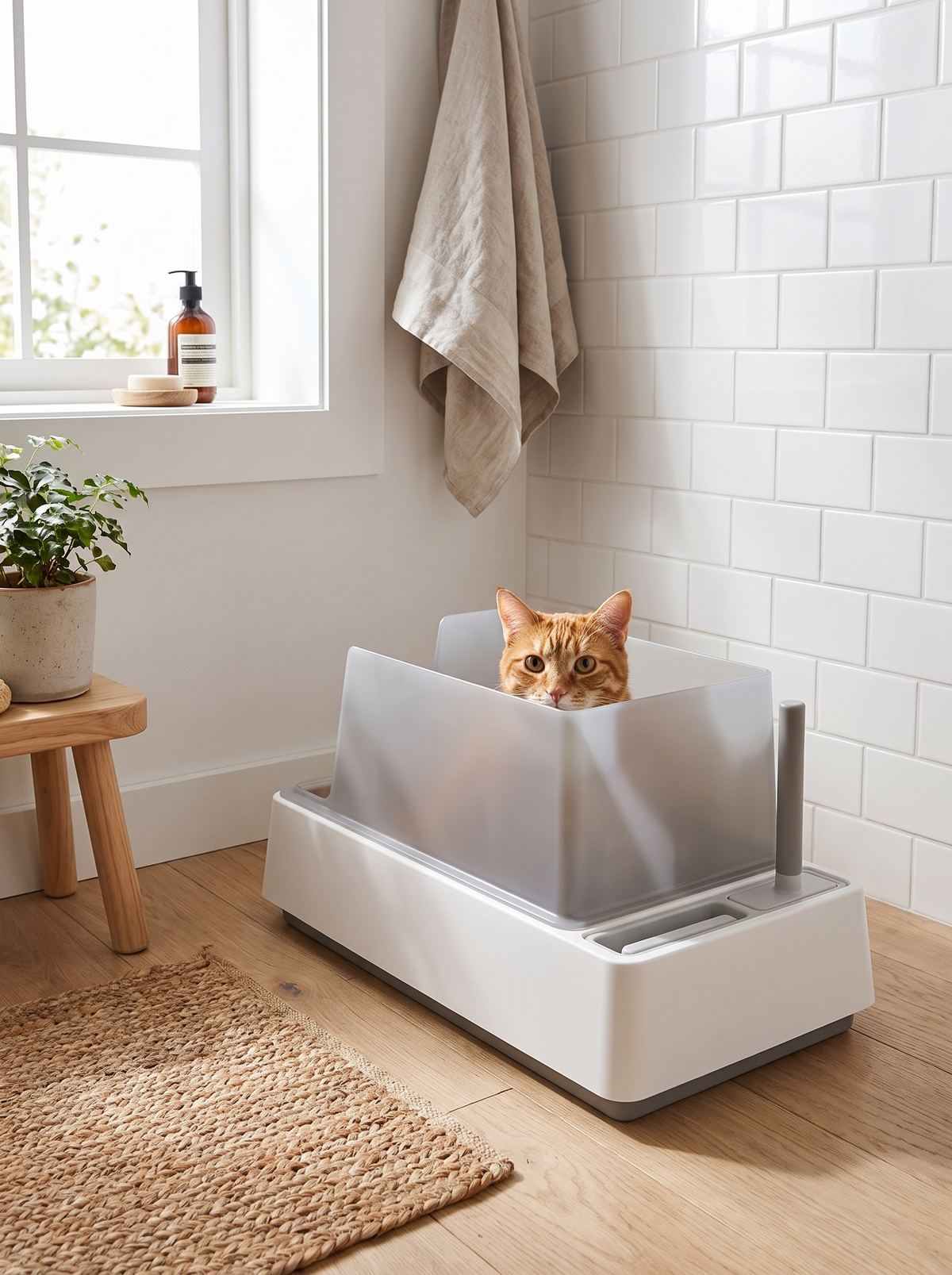 Katt som sitter i den kompakte kattedoen