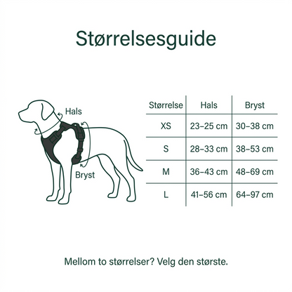 Størrelsesguide for polstret hundesele