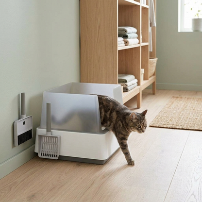 Katt går ut av kompakt kattedo i gangen