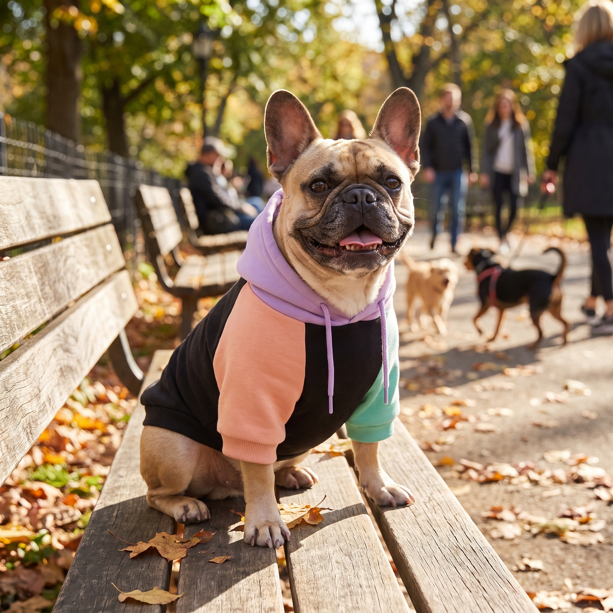 Fargerik hettegenser til hund for kalde turer med fleecefôr