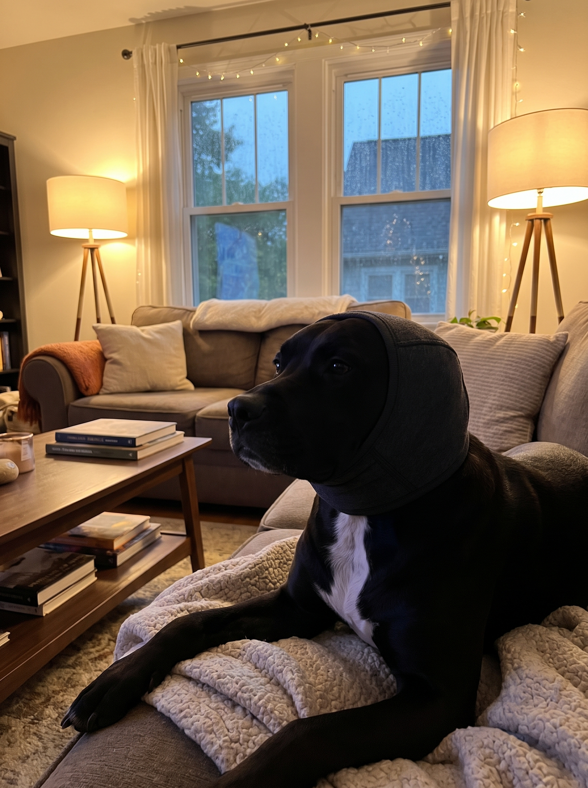 Ørehette til hund, i bruk