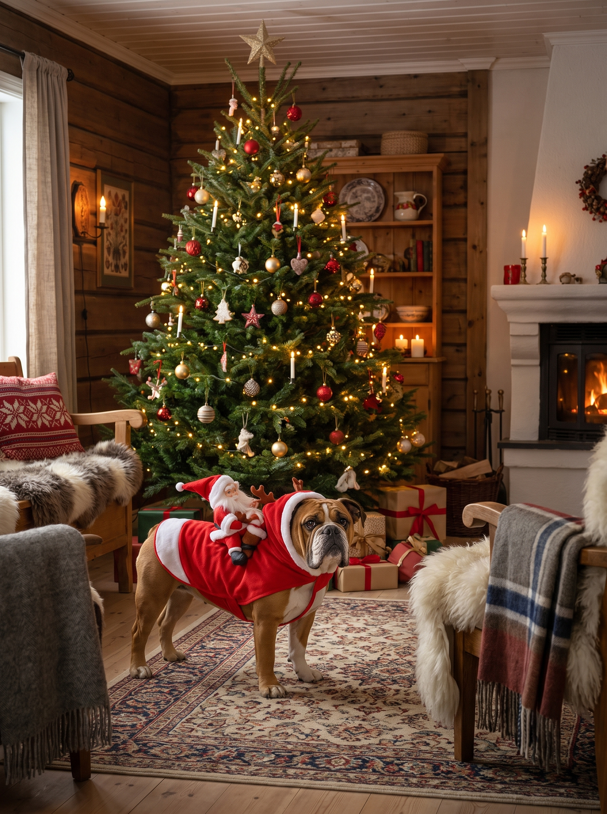 Julekostyme til hund, i bruk