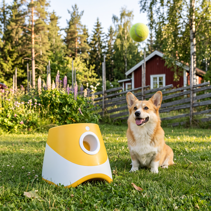 Automatisk ballkaster til hund i hagen med hund
