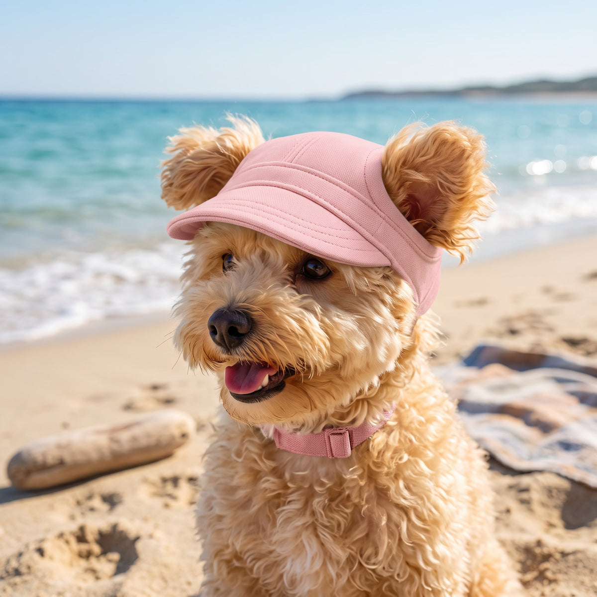 Sporty caps til hund – Rosa – livsstilsbilde med kjæledyr