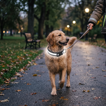 Lysende halsbånd til hund for kveldsturer med LED-lys – Svart