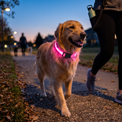 Lysende halsbånd til hund for kveldsturer med LED-lys – Rosa