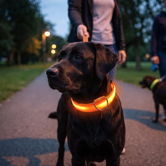 Lysende halsbånd til hund for kveldsturer med LED-lys – Oransje