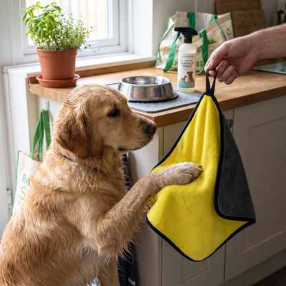 Rasktørkende hundehåndkle for våte turer med høy sugeevne