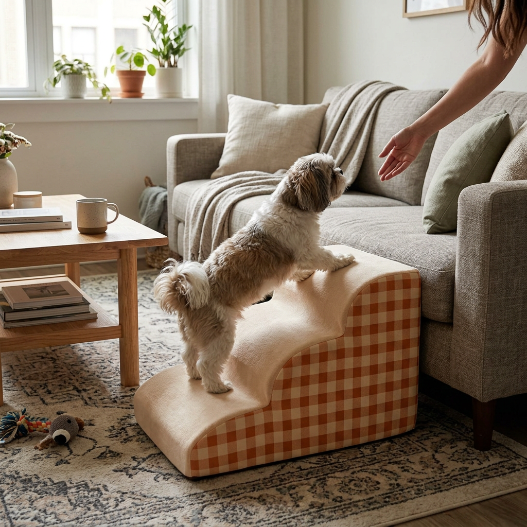 Myk hundetrapp for sofa og seng med sklisikker bunn – beige
