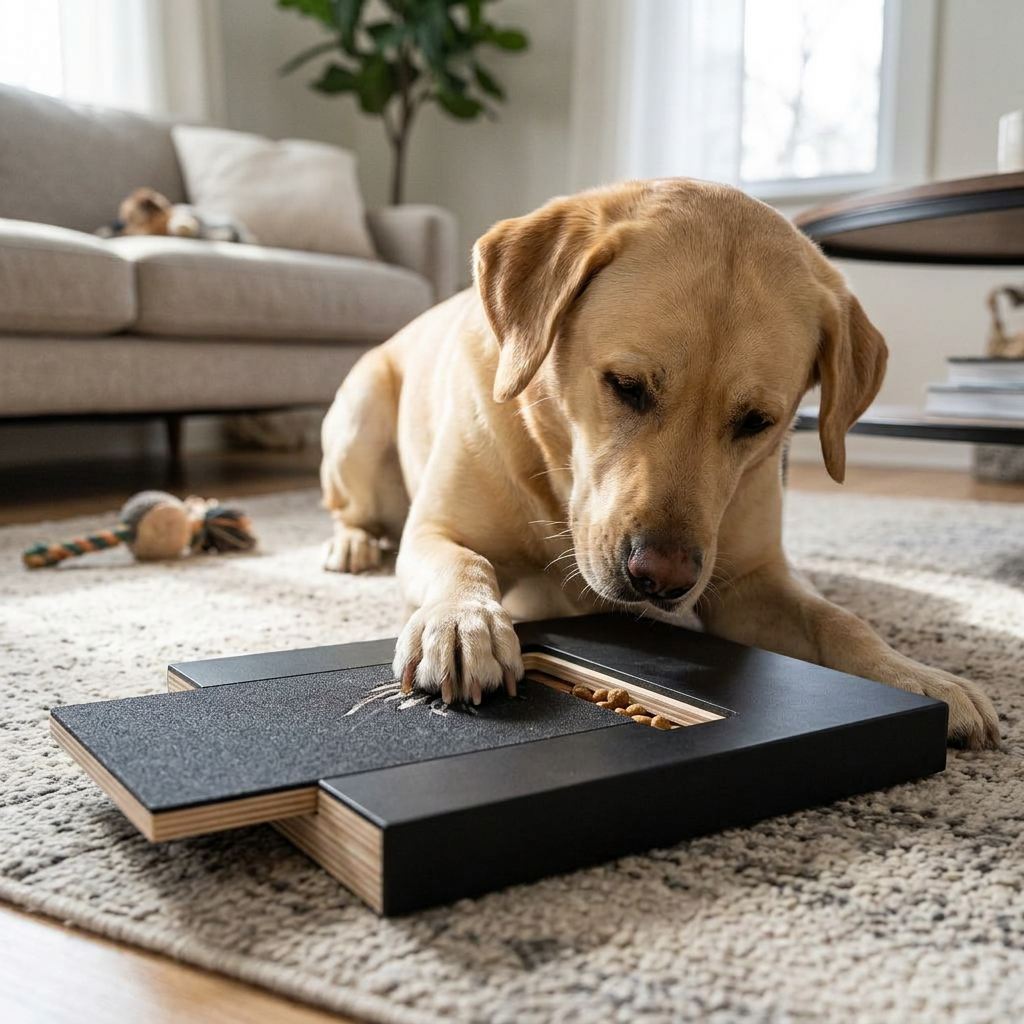 Morsomt klobrett til hund for neglestell med godbitluke