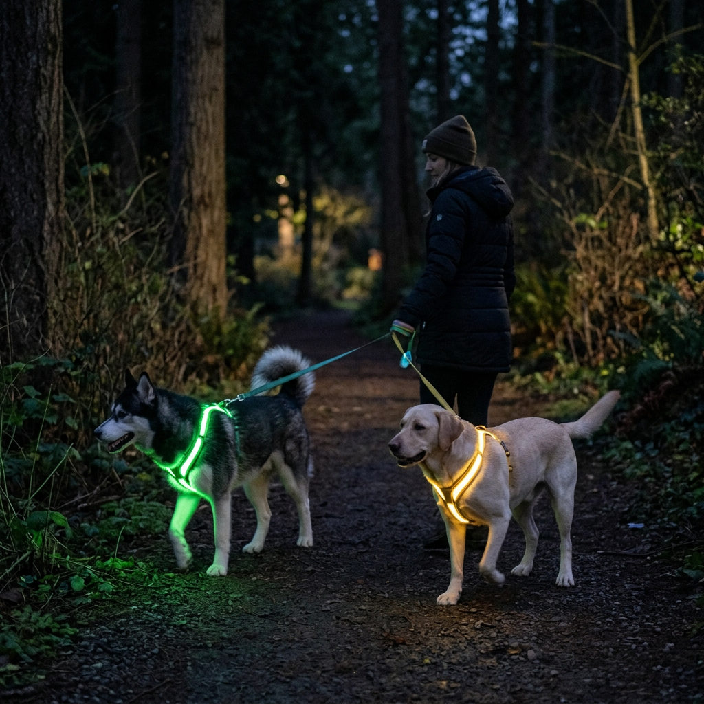 Lysende hundesele for kveldsturer med 8 LED-farger