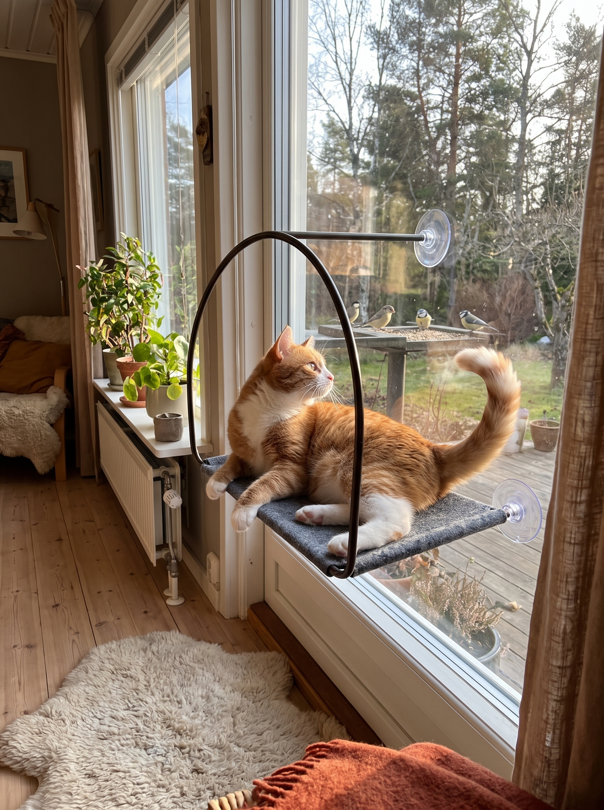 Vindushengekøye for katt i bruk