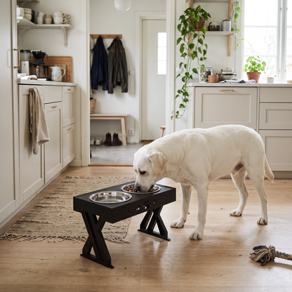 Justerbar hevet matskål for hund – svart