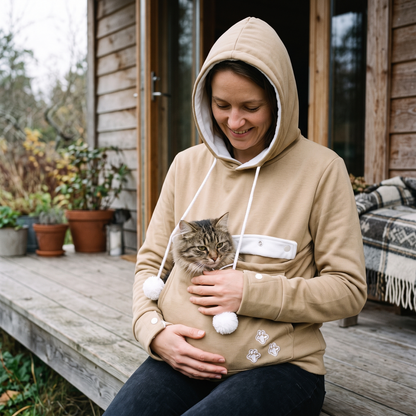 Hettegenser med lomme til katten – Kaki