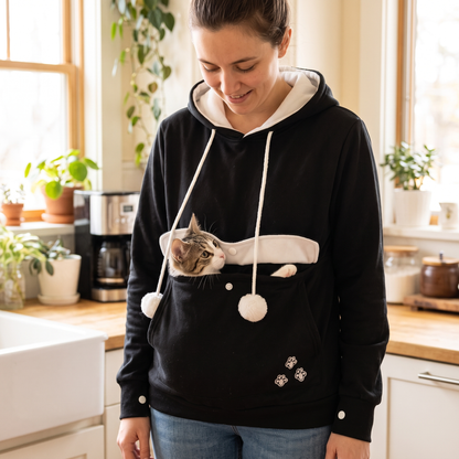 Hettegenser med lomme til katten – Svart