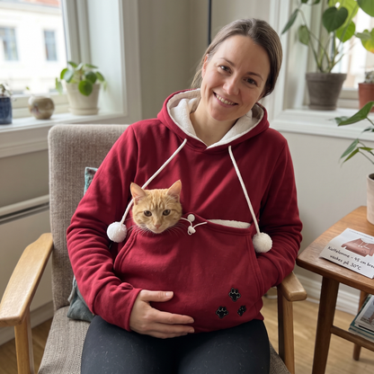 Hettegenser med lomme til katten – Rød