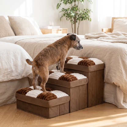 Rutete hundetrapp – Brun, 3 trinn